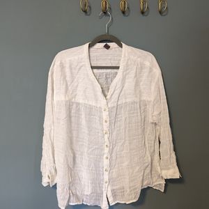 Anthropologie Mila Draped Buttondown, large white cotton